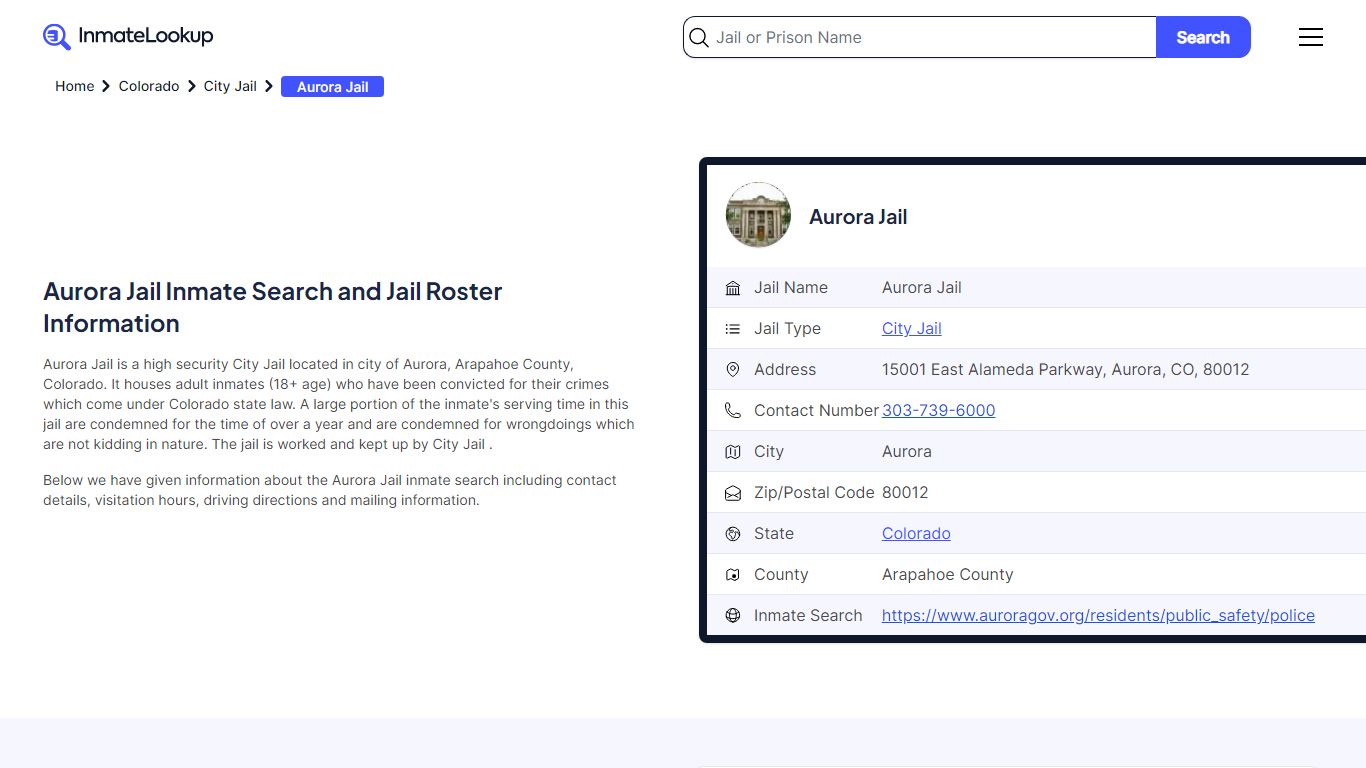 Aurora Jail Inmate Search and Jail Roster Information